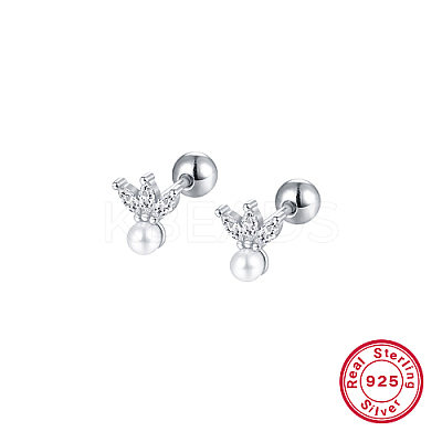 Anti-Tarnish Rhodium Plated 925 Sterling Silver Micro Pave Cubic Zirconia Flower Stud Earrings LS-CX0038-1-1