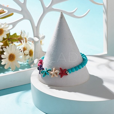 Synthetic Turquoise(Dyed) Starfish Stretch Bracelet BJEW-JB07702-03-1