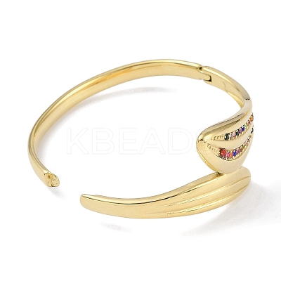 304 Stainless Steel Rhinestone Leaf Hinged Bangles for Women BJEW-C071-13G-02-1