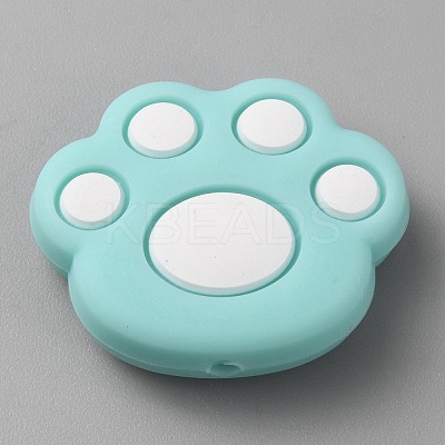 Cat Paw Print Food Grade Eco-Friendly Silicone Focal Beads LS-SIL-WH0012-040F-1