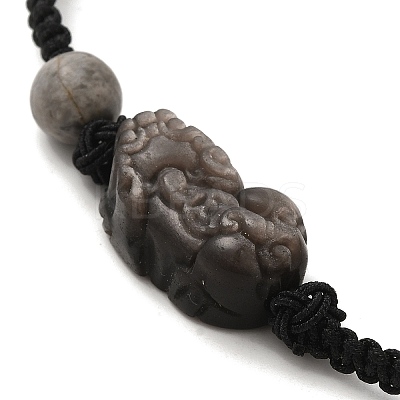 Natural Obsidian & Silver Obsidian & Picture Jasper Braided Bead Bracelet BJEW-C051-44-1