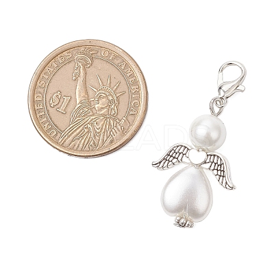Heart Angel Glass Pearl & ABS Plastic Imitation Pearl Pendant Decorations HJEW-JM03565-02-1