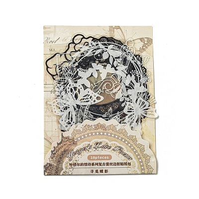 10Pcs 10 Styles Vintage Lace Waterproof PET Stickers Sets LS-DIY-M066-05B-1