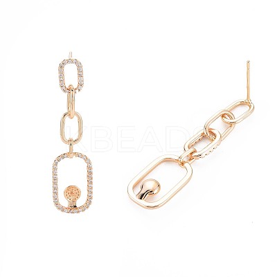 Brass Micro Pave Clear Cubic Zirconia Stud Earring Findings KK-S364-149-1