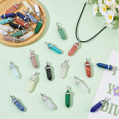 30Pcs 15 Styles Natural & Synthetic Gemstone Double Terminated Pointed Pendants G-HY0001-84-1