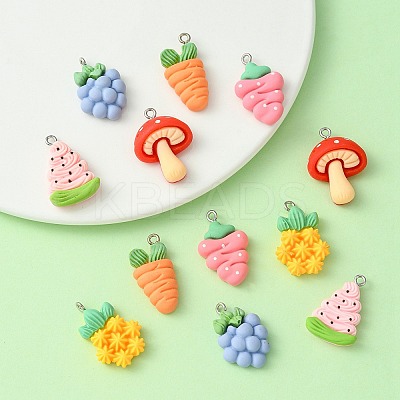 12Pcs 6 Styles Opaque Resin Fruit & Vegetable Pendants RESI-YW0001-56-1