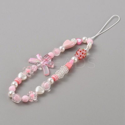 Resin Beaded Mobile Phone Lanyard Wrist Strap HJEW-WH0068-10-1