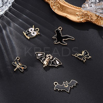 24Pcs 6 Styles Light Gold Alloy Enamel Pendants ENAM-FP0002-40-1