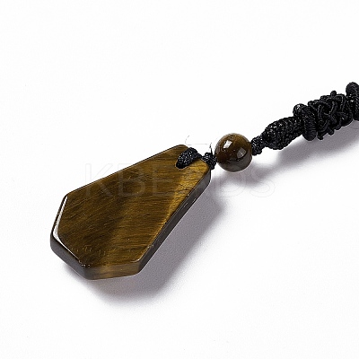 Natural Tiger Eye Hexagon Pendant Necklace with Nylon Cord NJEW-G094-A04-1