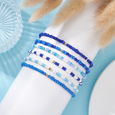 6Pcs Glass Seed & Brass Beaded Stretch Bracelets Set BJEW-JB09538-03-1