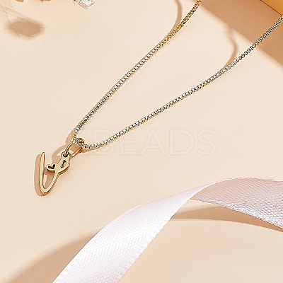 1pc Brass Chain & 304 Stainless Steel Letter Pendant Necklaces NJEW-LP0001-40V-G-1
