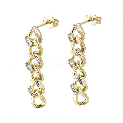 Brass Micro Pave Clear Cubic Zirconia Dangle Stud Earrings X-EJEW-N011-12G-NF-1