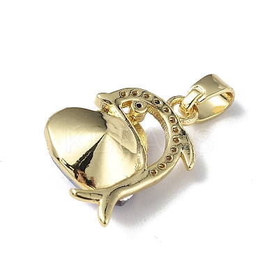 Real 18K Gold Plated Rack Plating Brass Micro Pave Clear Cubic Zirconia Pendants KK-C015-22G-12-1