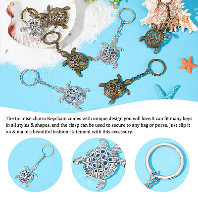 8Pcs 2 Colors Tortoise Alloy Keychain KEYC-PH0001-67-1