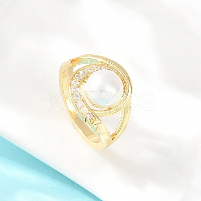 Brass Micro Pave Cubic Zirconia Finger Rings for Women RJEW-D340-02G-06-1