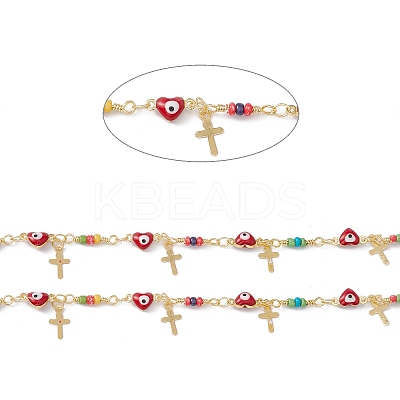 Enamel Heart with Evil Eye Link Chains CHC-C003-25G-01-1