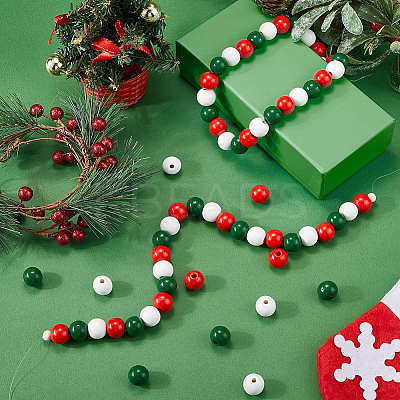 Christmas Theme 5 Strands Spray Painted Natural Wood Beads Strands WOOD-SP0001-02A-1
