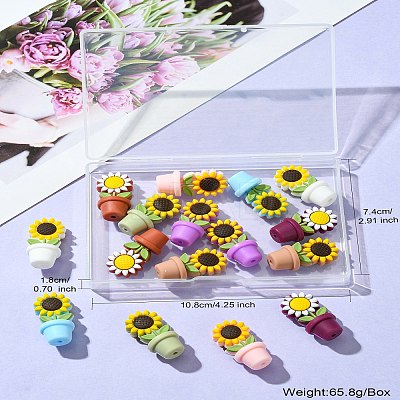 16Pcs 8 Colors Sunflower Flowerpot Food Grade Eco-Friendly Silicone Beads SIL-CJ0001-61-1