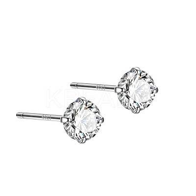 Rhodium Plated Diamond Shape 999 Fine Silver Cubic Zirconia Stud Earrings for Women EJEW-S215-06P-1