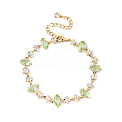 Horse Eye Brass Glass & Cubic Zirconia Link Bracelets BJEW-D378-02G-1