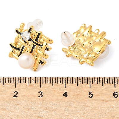 Woven Rhombus Brass Micro Pave Clear Cubic Zirconia Stud Earrings EJEW-Z104-02G-1