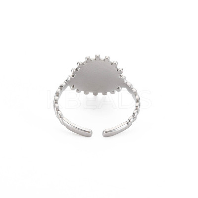 Non-Tarnish 304 Stainless Steel Flat Round with Initial Letter Open Cuff Ring for Men Women RJEW-S405-246P-T-1