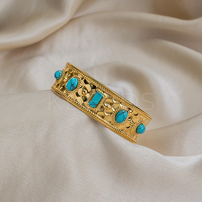 Vintage 304 Stainless Steel Pave Synthetic Turquoise Cuff Bangles for Women FO8532-1
