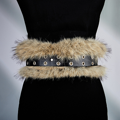 Imitation Leather Rabbit Hair Belt AJEW-WH20019-57A-1
