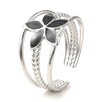 Flower 304 Stainless Steel Enamel Open Cuff Rings for Women RJEW-F166-21P-01-1