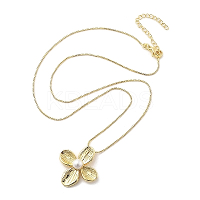 Flower Brass Shell Pearl Pendant Necklaces for Women LS-NJEW-S385-06A-G-1