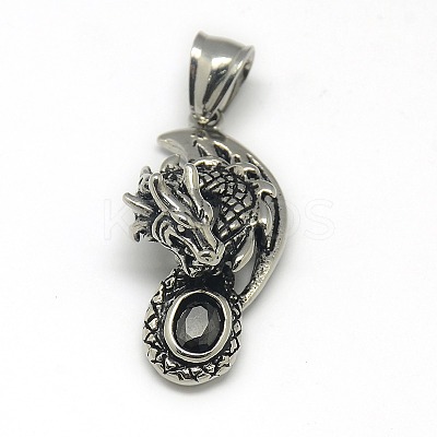 Fashionable Retro 304 Stainless Steel Steel Rhinestone Dragon Pendants STAS-L017-143A-1