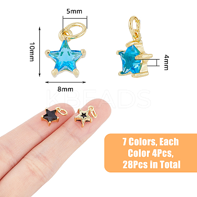 28PCS 7Colors Brass Cubic Zirconia Charms KK-DC0003-71-1