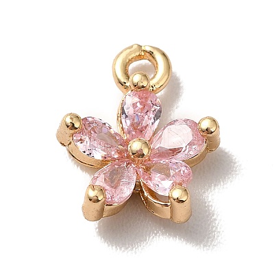 Brass Cubic Zirconia Flower Charms KK-O141-01G-02-1