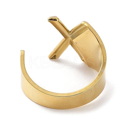 Real 18K Gold Plated 304 Stainless Steel Initial Letter Open Cuff Rings RJEW-L109-007G-X-1