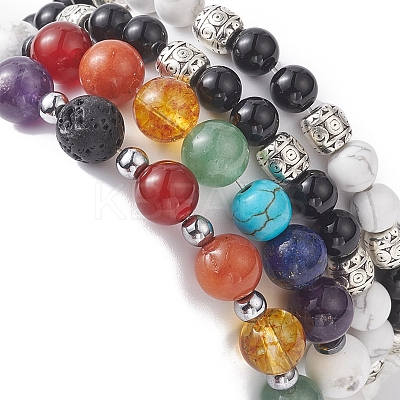 4Pcs 4 Style Natural & Synthetic Mixed Gemstone Strech Bracelets Set BJEW-JB09347-1