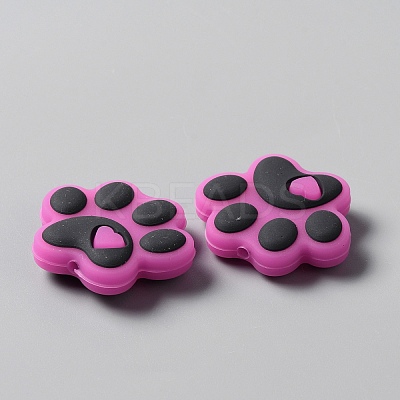 Dog Paw Print Food Grade Eco-Friendly Silicone Beads SIL-WH0008-45E-1