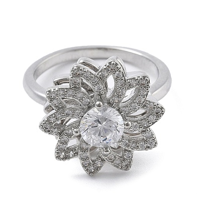 Sunflower Rotatable Open Cuff Rings for Women RJEW-S402-09P-1