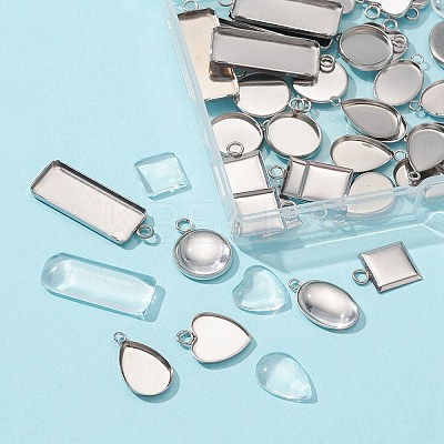 36Pcs 6 Styles 04 Stainless Steel Pendant Cabochon Settings STAS-FS0001-27-1