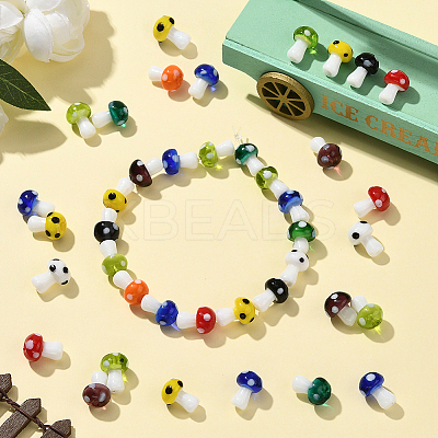 50Pcs Mushroom Handmade Lampwork Beads Strands LAMP-LT0001-06A-1