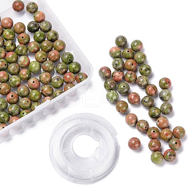 100Pcs 8mm Natural Unakite Round Beads DIY-LS0002-18-1