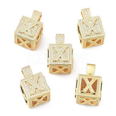 Alphabet Brass Micro Pave Clear Cubic Zirconia Pendants ZIRC-O045-01G-X-1