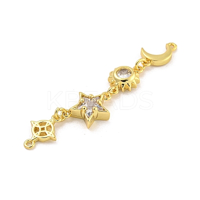 Rack Plating Brass Clear Cubic Zirconia Sun Moon Star Connector Charms KK-G513-40G-1
