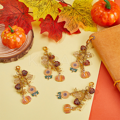 8Pcs Thanksgiving Day Alloy & Acrylic Pendant Decorations HJEW-SC0001-76D-1