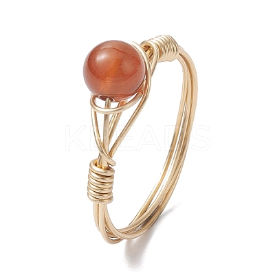 Natural Mixed Gemstone Round Braided Bead Style Finger Rings RJEW-JR00607-1
