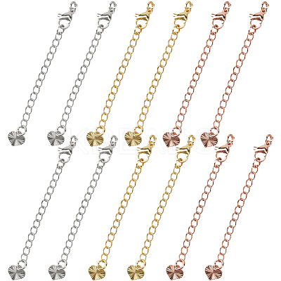 12Pcs 3 Colors Long-Lasting Plated Brass Curb Chain Extender KK-CN0003-14-1