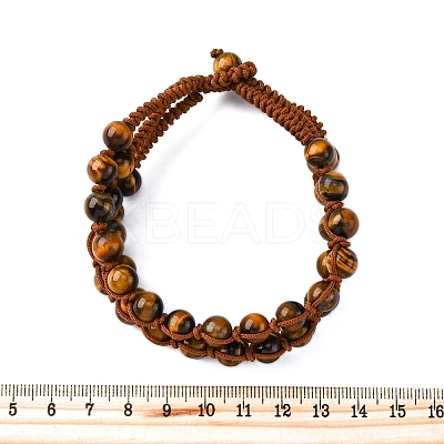 Natural Tiger Eye Round Beaded Multi-strand Bracelets for Men Women BJEW-G743-02B-1