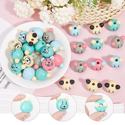 40Pcs 5 Colors Wood European Beads WOOD-GL0001-14-1
