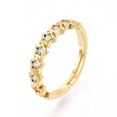Brass Micro Pave Cubic Zirconia Cuff Rings for Women KK-T071-82G-1