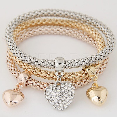 3Pcs Alloy Rhinestone Charm Bracelets WGE2207-05-1