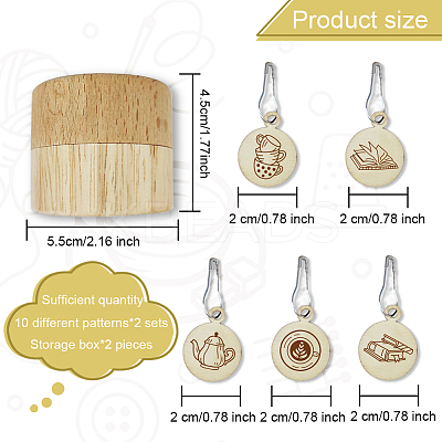 20Pcs 10 Style Round Wood Locking Stitch Markers TOOL-WH0057-002-1